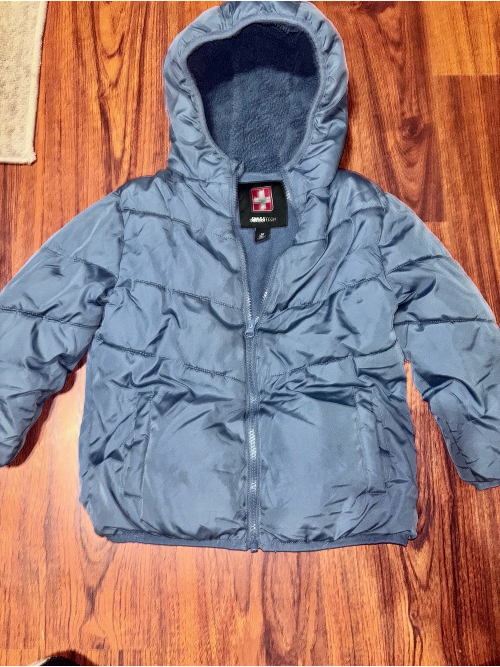 Swiss Tech Kids Hooded Puffer Jacket in Slate Blue